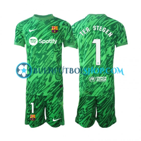 Camiseta de Fútbol FC Barcelona Portero Ter Stegen 1 2024-2025 Primera Equipación Verde Manga Corta Niño