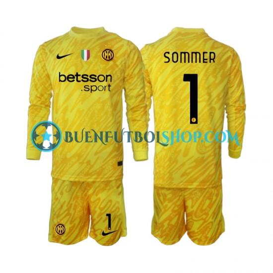 Camiseta de Fútbol Inter Milan Portero Yann Sommer 1 2024-2025 Segunda Equipación Manga Larga Niño