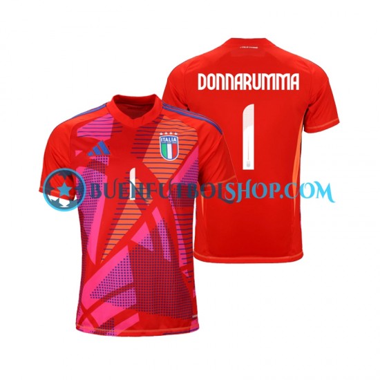 Camiseta de Fútbol Italia Portero Gianluigi Donnarumma 1 Euro 2024 Tercera Equipación Rojo Manga Corta Hombre