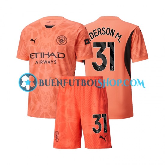 Camiseta de Fútbol Manchester City Portero Ederson Moraes 31 2024-2025 Segunda Equipación Manga Corta Niño