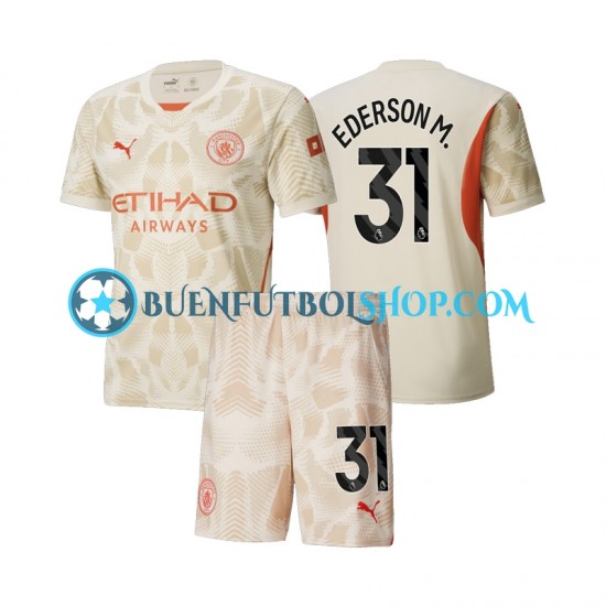 Camiseta de Fútbol Manchester City Portero Ederson Moraes 31 2024-2025 Tercera Equipación Manga Corta Niño