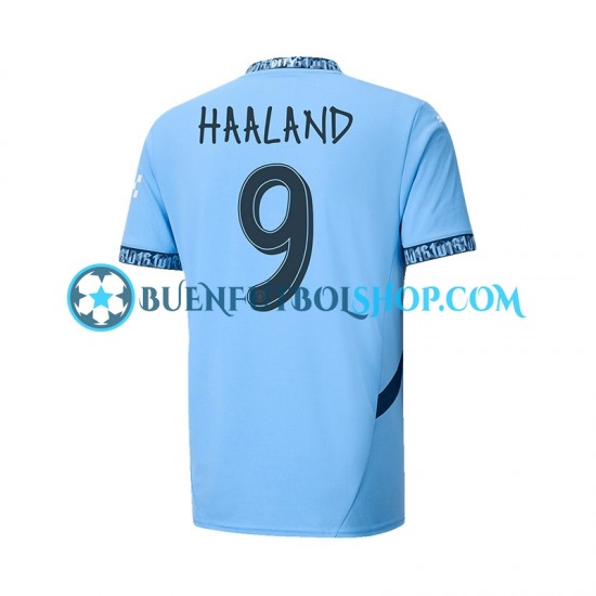 Camiseta de Fútbol Manchester City UCL Font Haaland 9 2024-2025 Primera Equipación Manga Corta Hombre