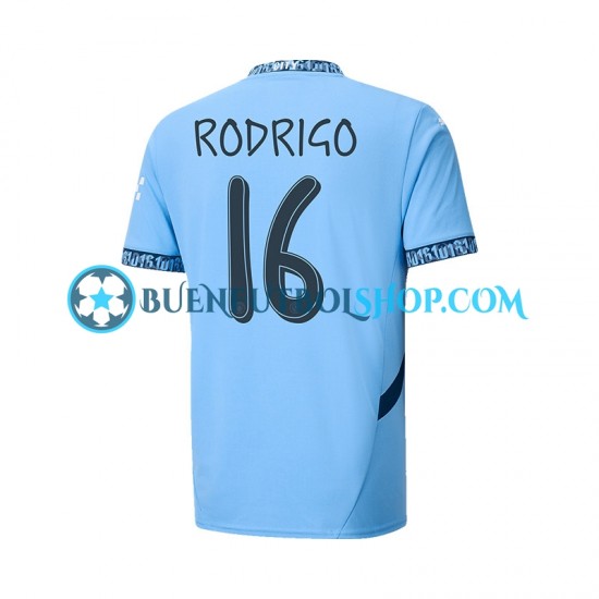 Camiseta de Fútbol Manchester City UCL Font RODRIGO 16 2024-2025 Primera Equipación Manga Corta Hombre