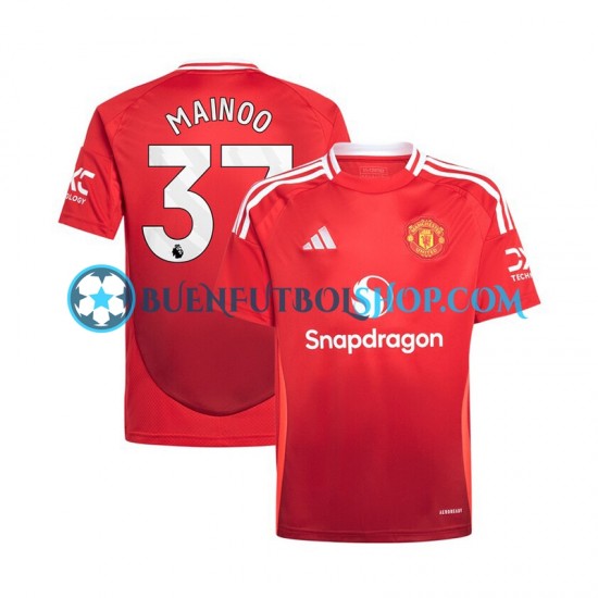 Camiseta de Fútbol Manchester United Kobbie Mainoo 37 2024-2025 Primera Equipación Rojo Manga Corta Hombre