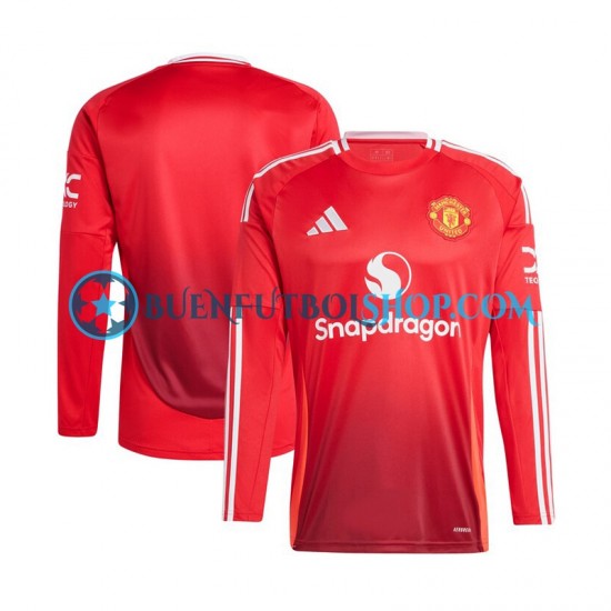 Camiseta de Fútbol Manchester United 2024-2025 Primera Equipación Rojo Manga Larga Hombre