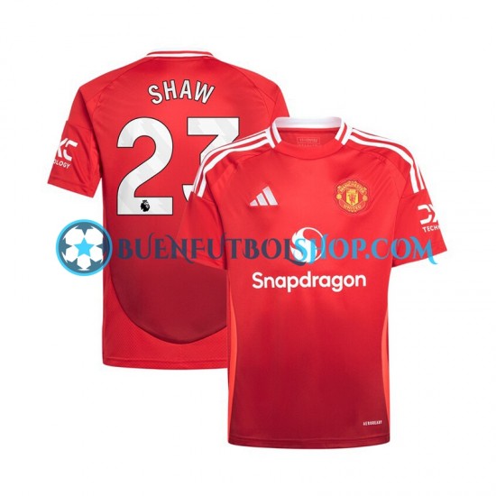 Camiseta de Fútbol Manchester United Luke Shaw 23 2024-2025 Primera Equipación Rojo Manga Corta Hombre