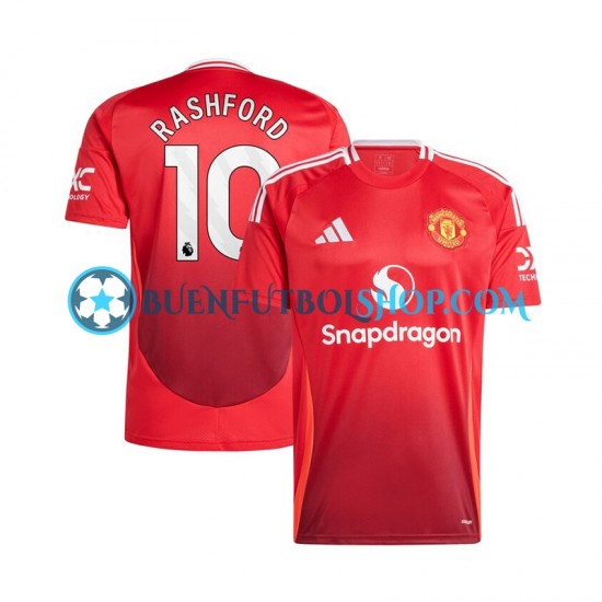 Camiseta de Fútbol Manchester United Marcus Rashford 10 2024-2025 Primera Equipación Rojo Manga Corta Hombre