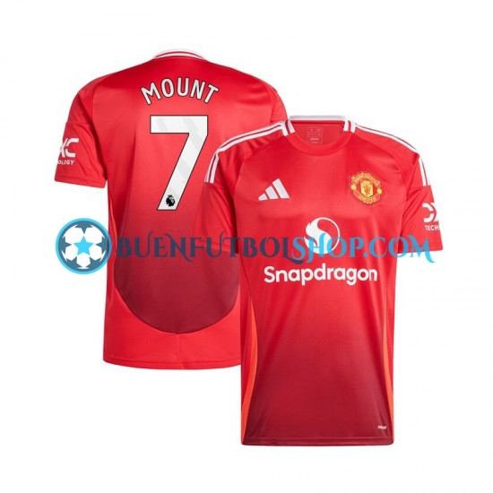 Camiseta de Fútbol Manchester United Mason Mount 7 2024-2025 Primera Equipación Rojo Manga Corta Hombre