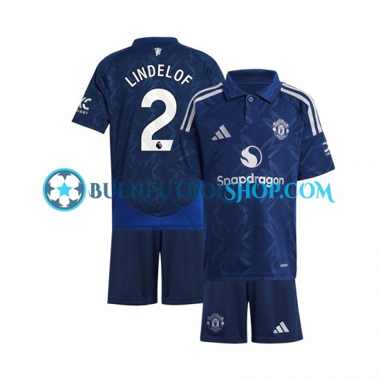 Camiseta de Fútbol Manchester United Victor Lindelof 2 2024-2025 Segunda Equipación Rojo Manga Corta Niño