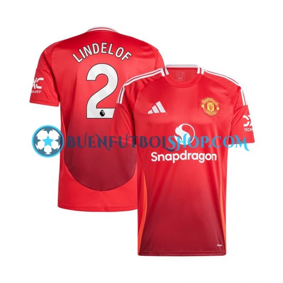 Camiseta de Fútbol Manchester United Victor Lindelof 2 2024-2025 Primera Equipación Rojo Manga Corta Hombre