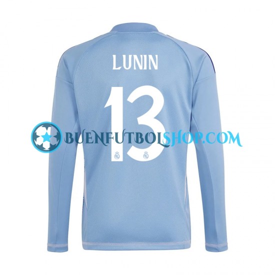 Camiseta de Fútbol Real Madrid Portero Andriy Lunin 13 2024-2025 Primera Equipación Azul Manga Larga Hombre