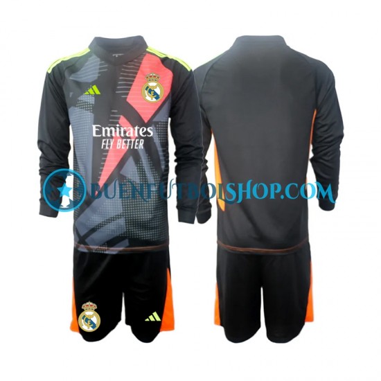 Camiseta de Fútbol Real Madrid Portero 2024-2025 Segunda Equipación Negro Manga Larga Niño