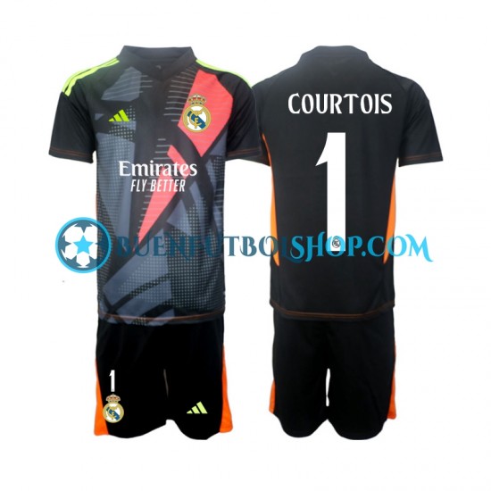 Camiseta de Fútbol Real Madrid Portero Thibaut Courtois 1 2024-2025 Segunda Equipación Negro Manga Corta Niño