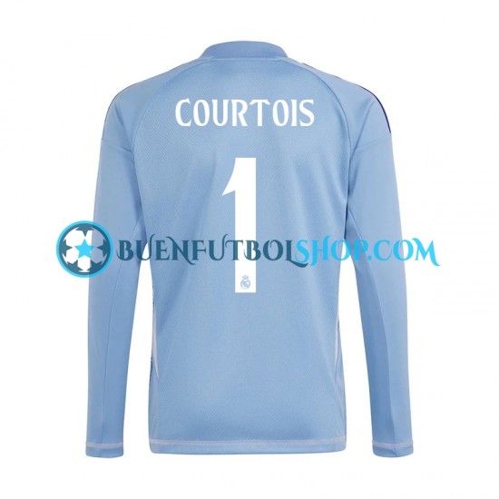 Camiseta de Fútbol Real Madrid Portero Thibaut Courtois 1 2024-2025 Primera Equipación Azul Manga Larga Hombre