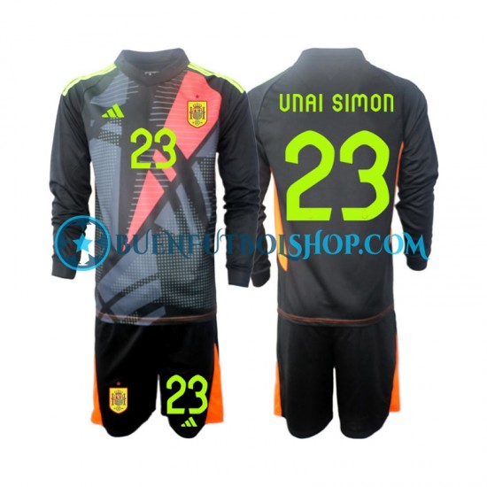 Camiseta de Fútbol España Portero Unai Simon 23 Euro 2024 Segunda Equipación Manga Larga Niño