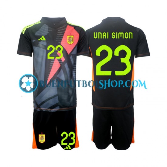 Camiseta de Fútbol España Portero Unai Simon 23 Euro 2024 Segunda Equipación Manga Corta Niño