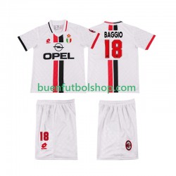 Camiseta de Fútbol AC Milan BAGGIO 18 Retro 1996 1997 Segunda Equipación Manga Corta Niño