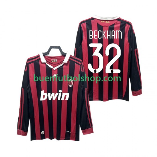 Camiseta de Fútbol AC Milan BECKHAM 32 Retro 2009 2010 Primera Equipación Manga Larga Hombre