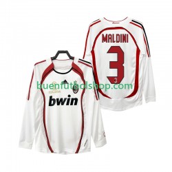 Camiseta de Fútbol AC Milan MALDINI 3 Retro 2006 2007 Segunda Equipación Manga Larga Hombre