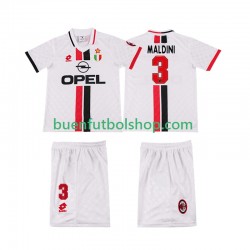 Camiseta de Fútbol AC Milan MALDINI 3 Retro 1996 1997 Segunda Equipación Manga Corta Niño