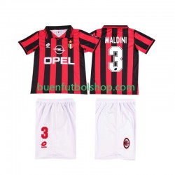 Camiseta de Fútbol AC Milan MALDINI 3 Retro 1996 1997 Primera Equipación Manga Corta Niño