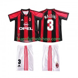 Camiseta de Fútbol AC Milan MALDINI 3 Retro 1998 1999 Primera Equipación Manga Corta Niño