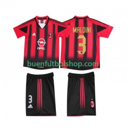 Camiseta de Fútbol AC Milan MALDINI 3 Retro 2004 2005 Primera Equipación Manga Corta Niño