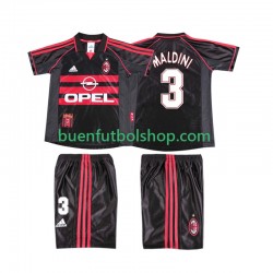 Camiseta de Fútbol AC Milan MALDINI 3 Retro 1998 1999 Tercera Equipación Manga Corta Niño