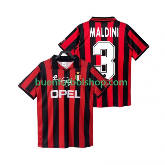 Camiseta de Fútbol AC Milan MALDINI 3 Retro 1996 1997 Primera Equipación Manga Corta Hombre