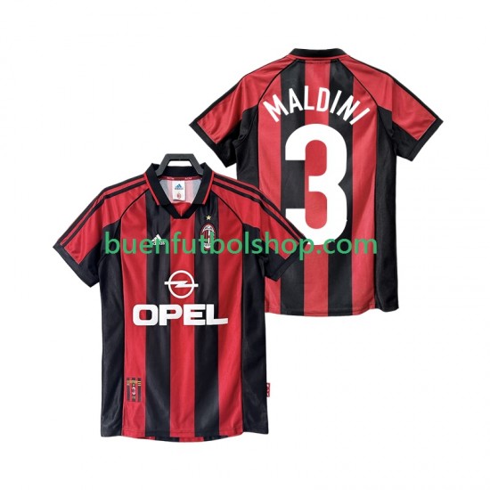 Camiseta de Fútbol AC Milan MALDINI 3 Retro 1998 1999 Primera Equipación Manga Corta Hombre Camiseta de Fútbol AC Milan MALDINI 3 Retro 1998 1999 Primera Equipación Manga Corta Hombre