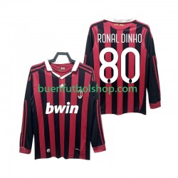 Camiseta de Fútbol AC Milan RONALDINHO 80 Retro 2009 2010 Primera Equipación Manga Larga Hombre