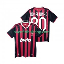 Camiseta de Fútbol AC Milan RONALDINHO 80 Retro 2009 2010 Primera Equipación Manga Corta Hombre