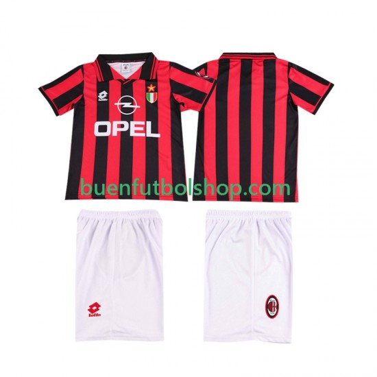 Camiseta de Fútbol AC Milan Retro 1996 1997 Primera Equipación Manga Corta Niño