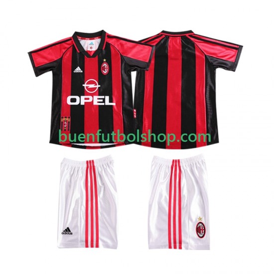 Camiseta de Fútbol AC Milan Retro 1998 1999 Primera Equipación Manga Corta Niño