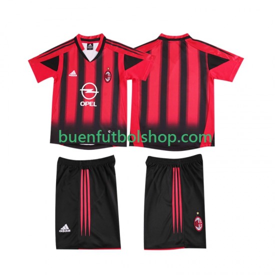 Camiseta de Fútbol AC Milan Retro 2004 2005 Primera Equipación Manga Corta Niño