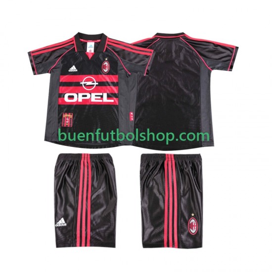 Camiseta de Fútbol AC Milan Retro 1998 1999 Tercera Equipación Manga Corta Niño