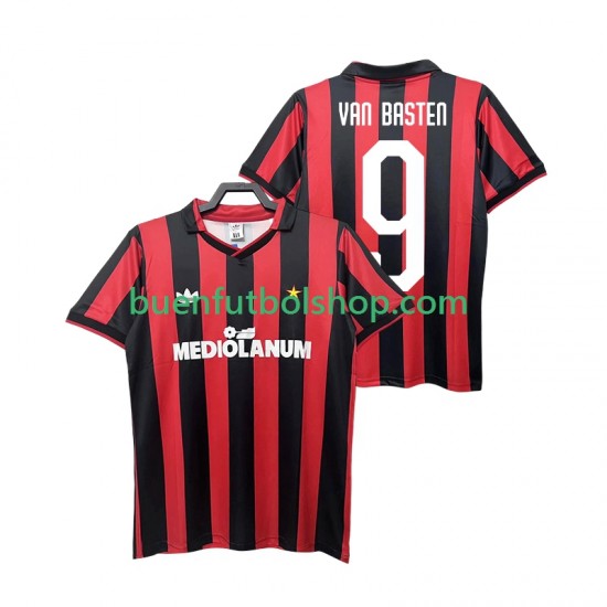 Camiseta de Fútbol AC Milan VAN BASTEN 9 Retro 1990 1991 Primera Equipación Manga Corta Hombre