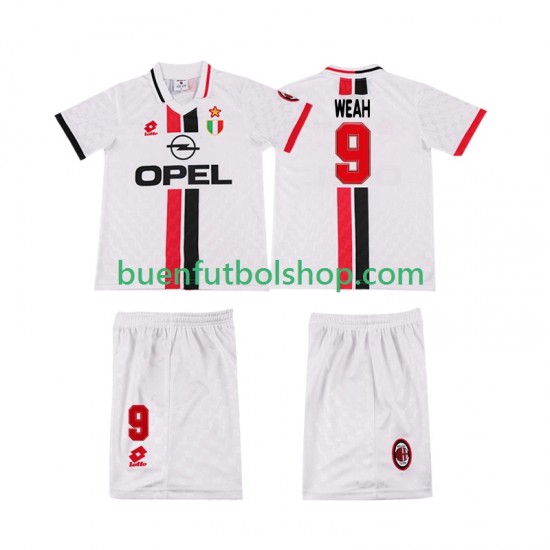 Camiseta de Fútbol AC Milan WEAH 8 Retro 1996 1997 Segunda Equipación Manga Corta Niño