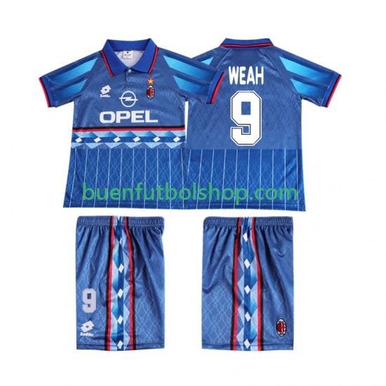 Camiseta de Fútbol AC Milan WEAH 9 Retro 1995 1996 Segunda Equipación Manga Corta Niño Camiseta de Fútbol AC Milan WEAH 9 Retro 1995 1996 Segunda Equipación Manga Corta Niño
