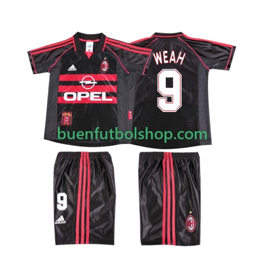 Camiseta de Fútbol AC Milan WEAH 9 Retro 1998 1999 Tercera Equipación Manga Corta Niño