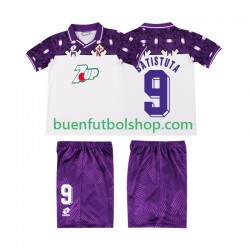 Camiseta de Fútbol ACF Fiorentina BATISTUTA 9 Retro 1992 1993 Segunda Equipación Manga Corta Niño