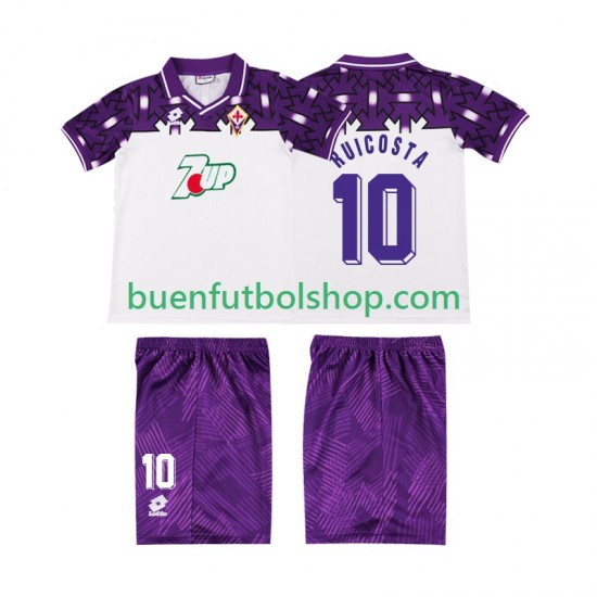 Camiseta de Fútbol ACF Fiorentina RUI COSTA 10 Retro 1992 1993 Segunda Equipación Manga Corta Niño