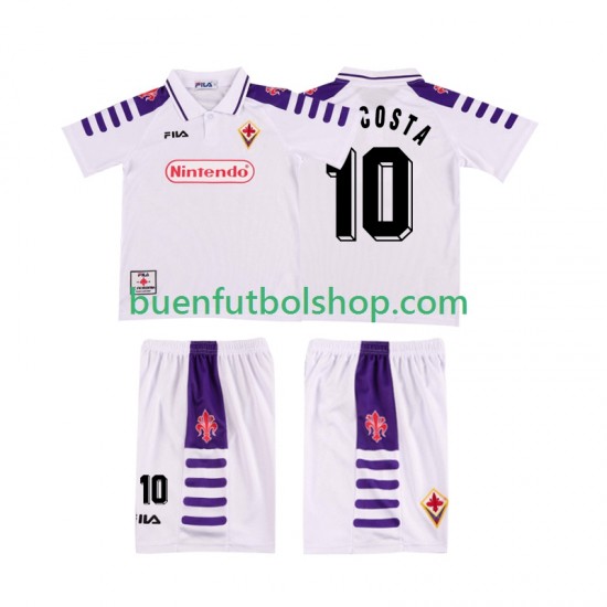 Camiseta de Fútbol ACF Fiorentina RUI COSTA 10 Retro 1998 1999 Segunda Equipación Manga Corta Niño