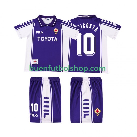 Camiseta de Fútbol ACF Fiorentina RUI COSTA 10 Retro 1999 2000 Primera Equipación Manga Corta Niño