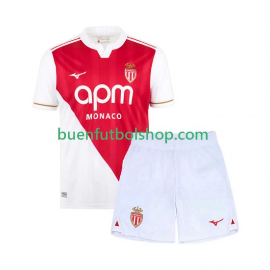 Camiseta de Fútbol AS Monaco 2025-2026 Primera Equipación Manga Corta Niño