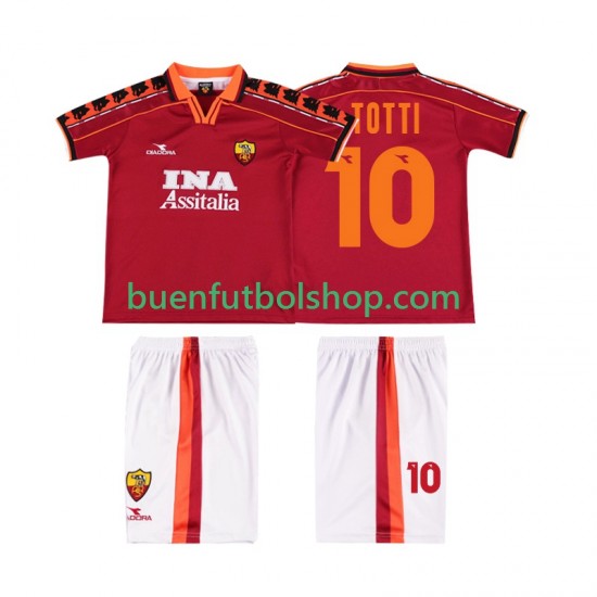 Camiseta de Fútbol AS Roma TOTTI 10 Retro 1998 1999 Primera Equipación Manga Corta Niño Camiseta de Fútbol AS Roma TOTTI 10 Retro 1998 1999 Primera Equipación Manga Corta Niño