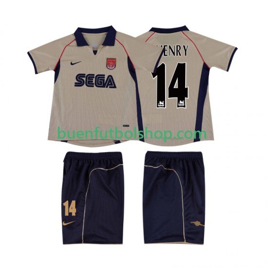 Camiseta de Fútbol Arsenal Thierry Henry 14 Retro 2001 2002 Segunda Equipación Manga Corta Niño