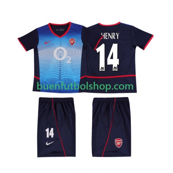 Camiseta de Fútbol Arsenal Thierry Henry 14 Retro 2002 2004 Segunda Equipación Manga Corta Niño