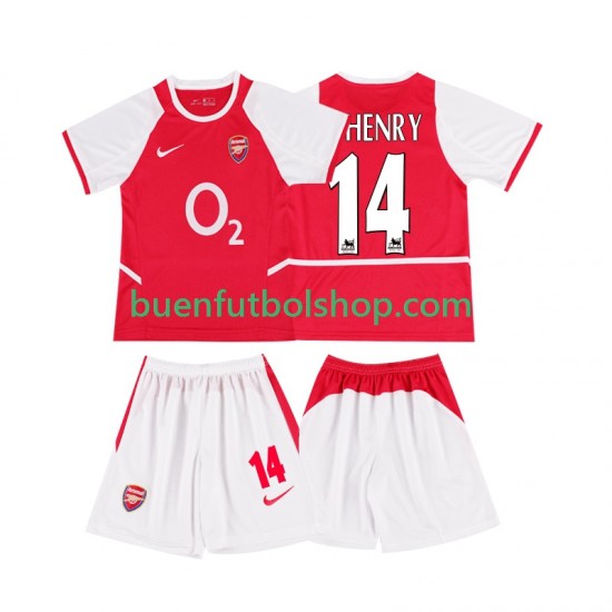 Camiseta de Fútbol Arsenal Thierry Henry 14 Retro 2002 2003 Primera Equipación Manga Corta Niño