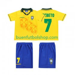 Camiseta de Fútbol Brasil BEBETO 7 Retro 1994 Primera Equipación Manga Corta Niño Camiseta de Fútbol Brasil BEBETO 7 Retro 1994 Primera Equipación Manga Corta Niño